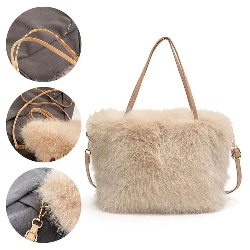 Plush Faux Fur Tote Shoulder Bag For Women 11