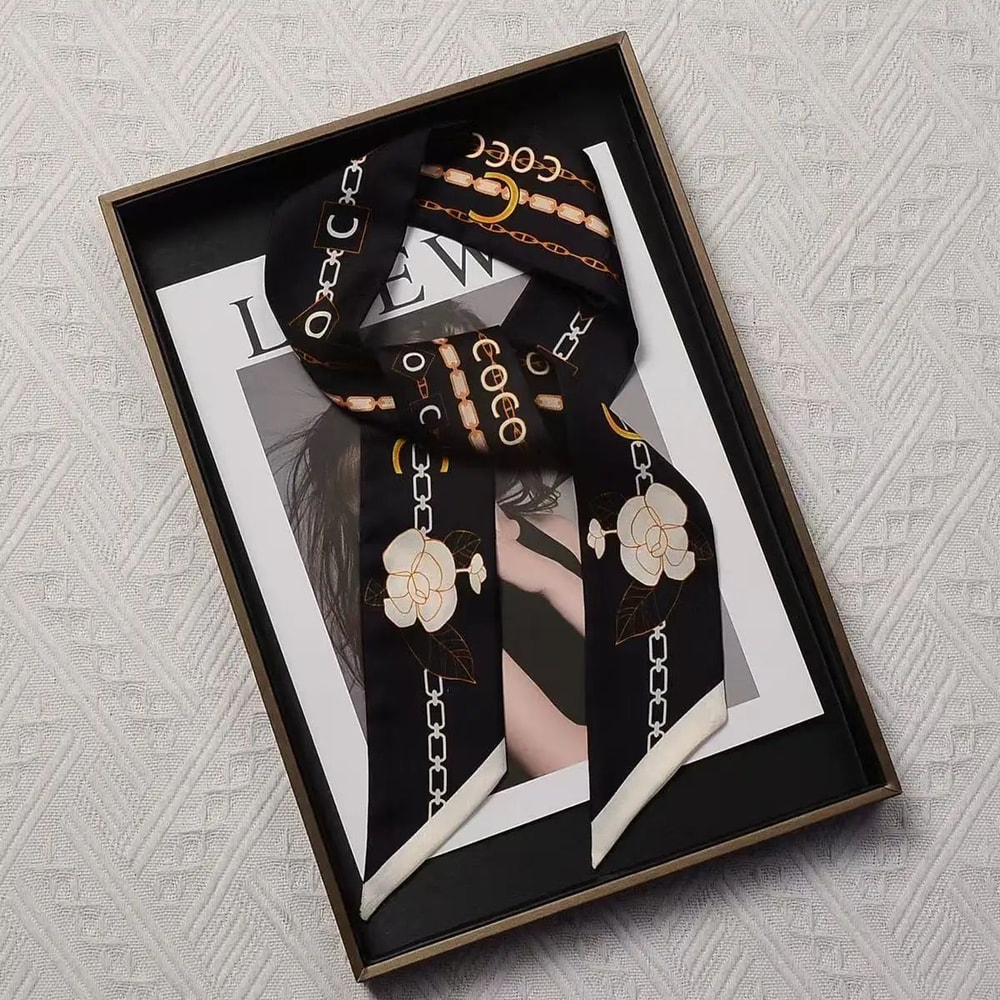 Elegant 5x90cm Black And White Silk Scarf Ribbon 2