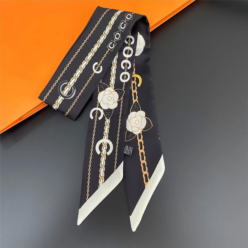 Elegant 5x90cm Black And White Silk Scarf Ribbon 7