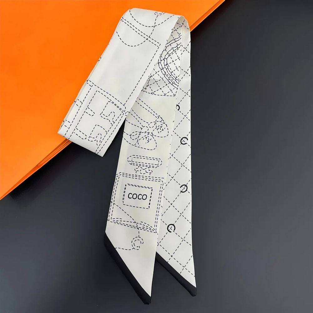 Elegant 5x90cm Black And White Silk Scarf Ribbon 10