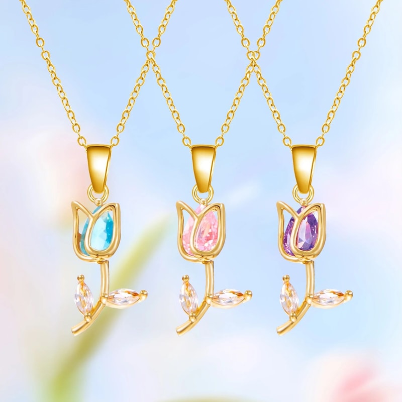 Zircon Tulip Flower Pendant Necklace For Women 1