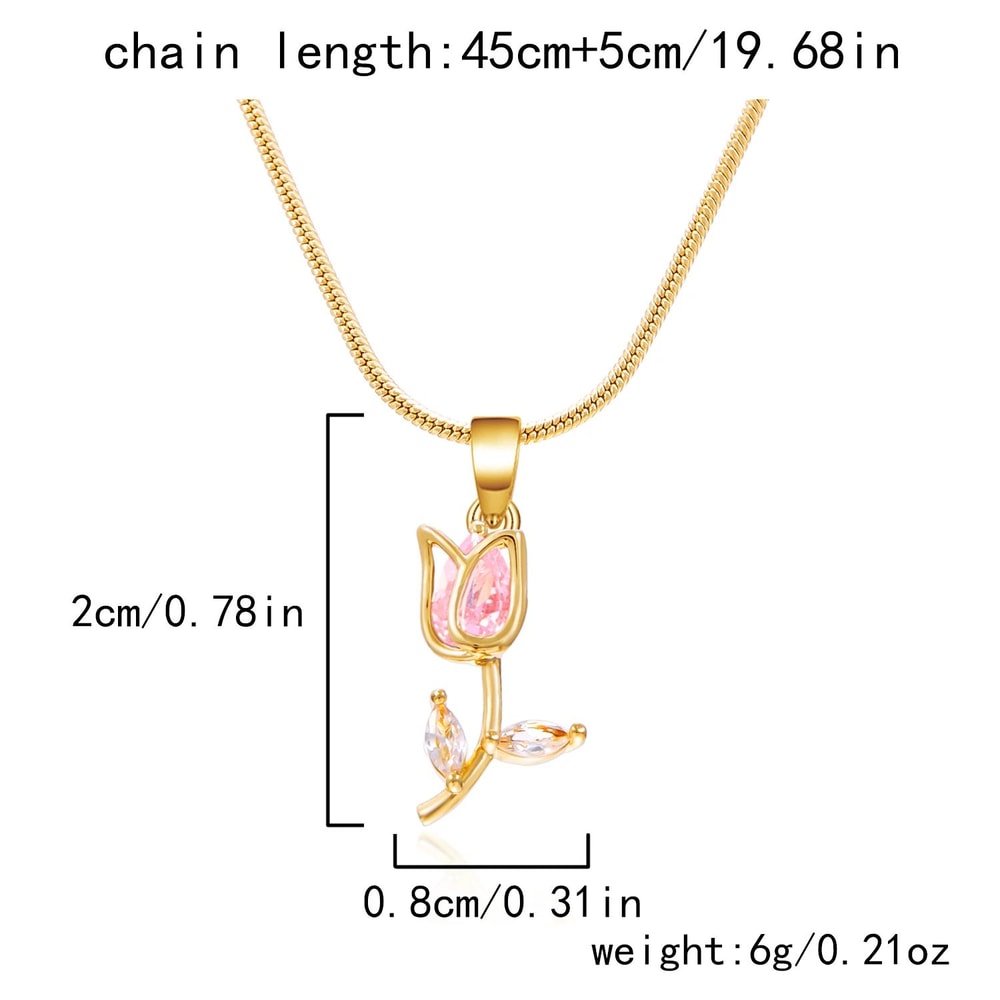 Zircon Tulip Flower Pendant Necklace For Women 5