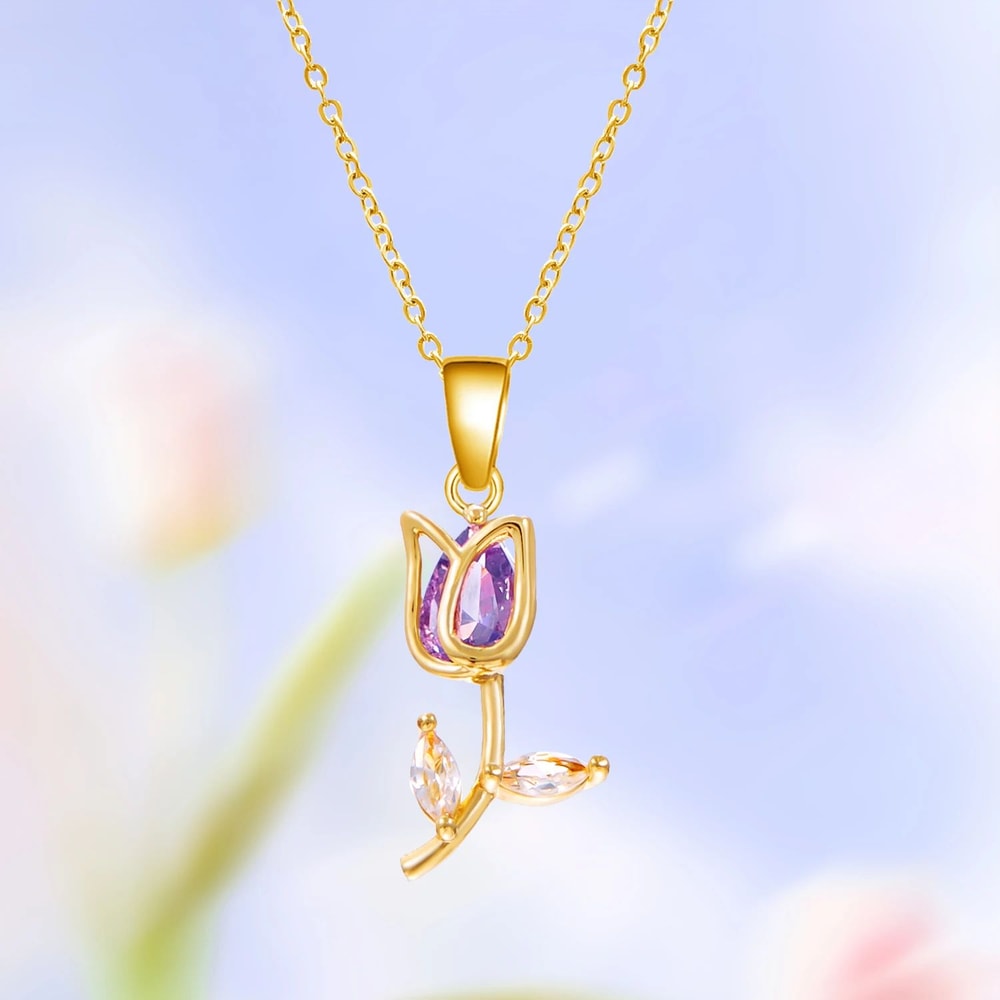 Zircon Tulip Flower Pendant Necklace For Women 7