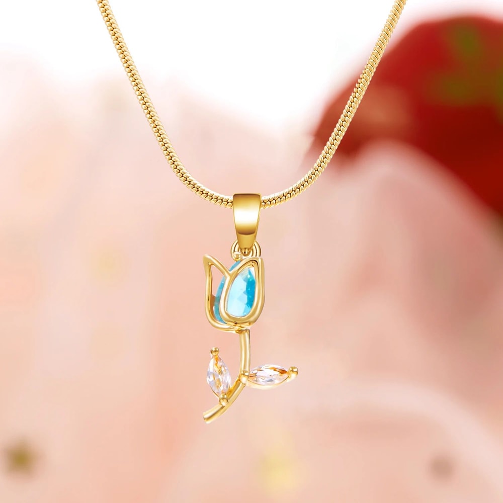 Zircon Tulip Flower Pendant Necklace For Women 9