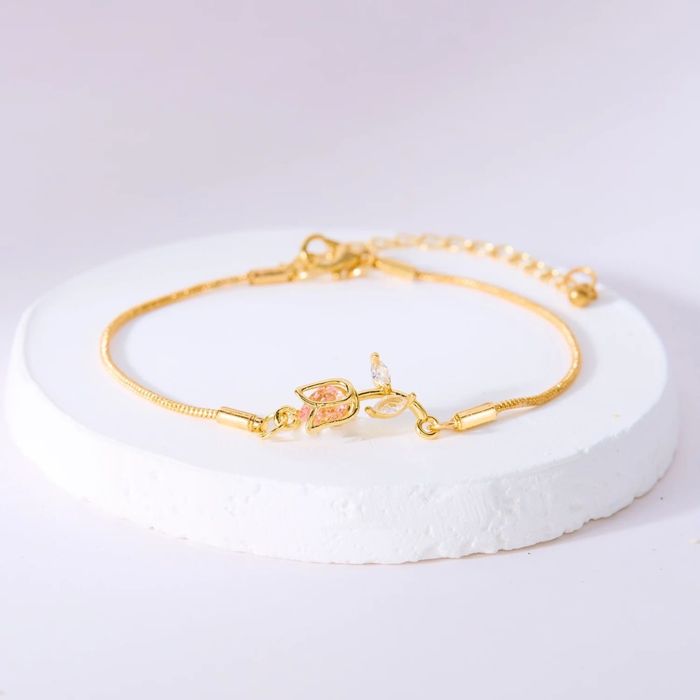 Zircon Tulip Flower Pendant Necklace For Women 17