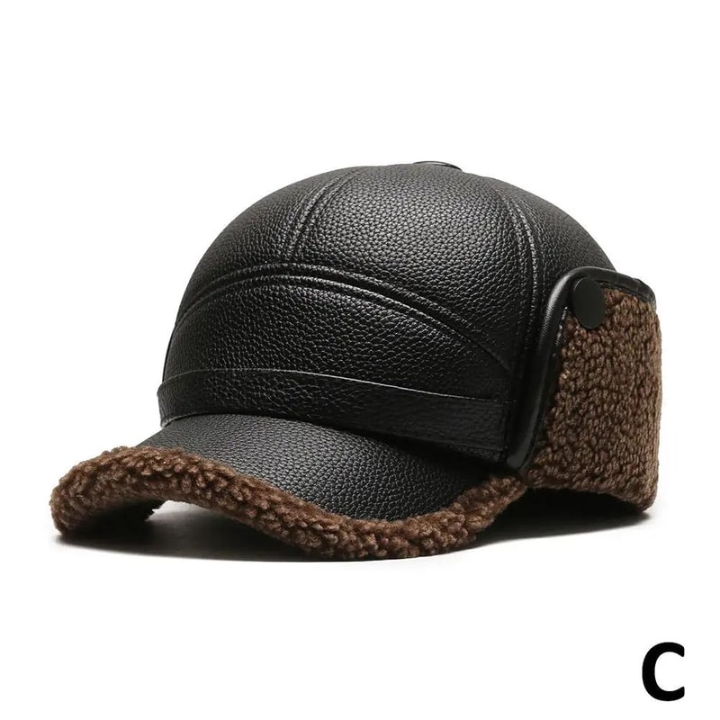 Winter PU Leather Bomber Baseball Cap With Earflaps For Men 8