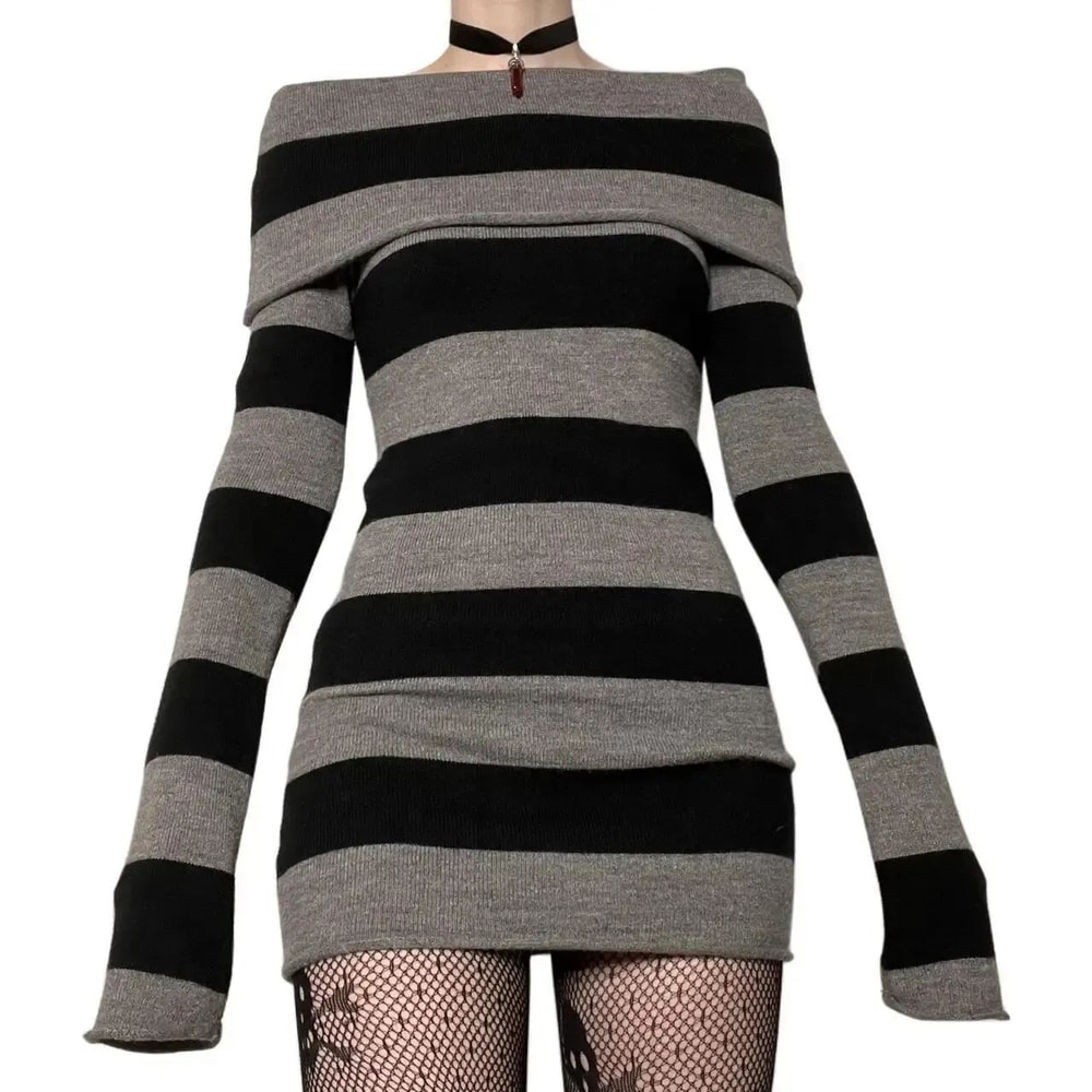 Womens Striped BoatNeck Bodycon Mini Dress 2