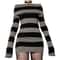 Womens Striped BoatNeck Bodycon Mini Dress 2