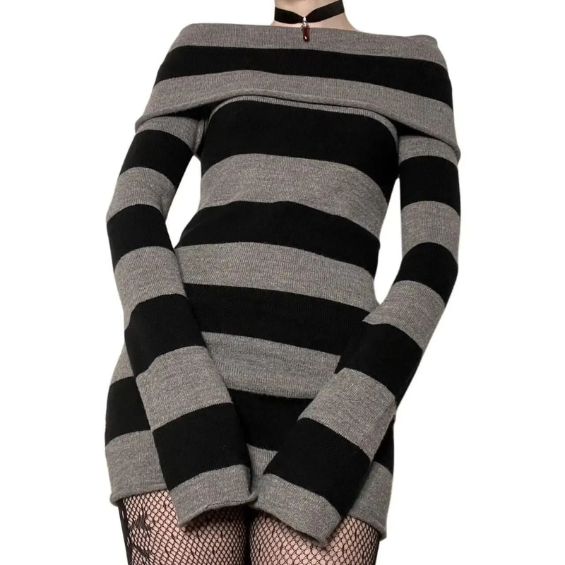 Womens Striped BoatNeck Bodycon Mini Dress 3