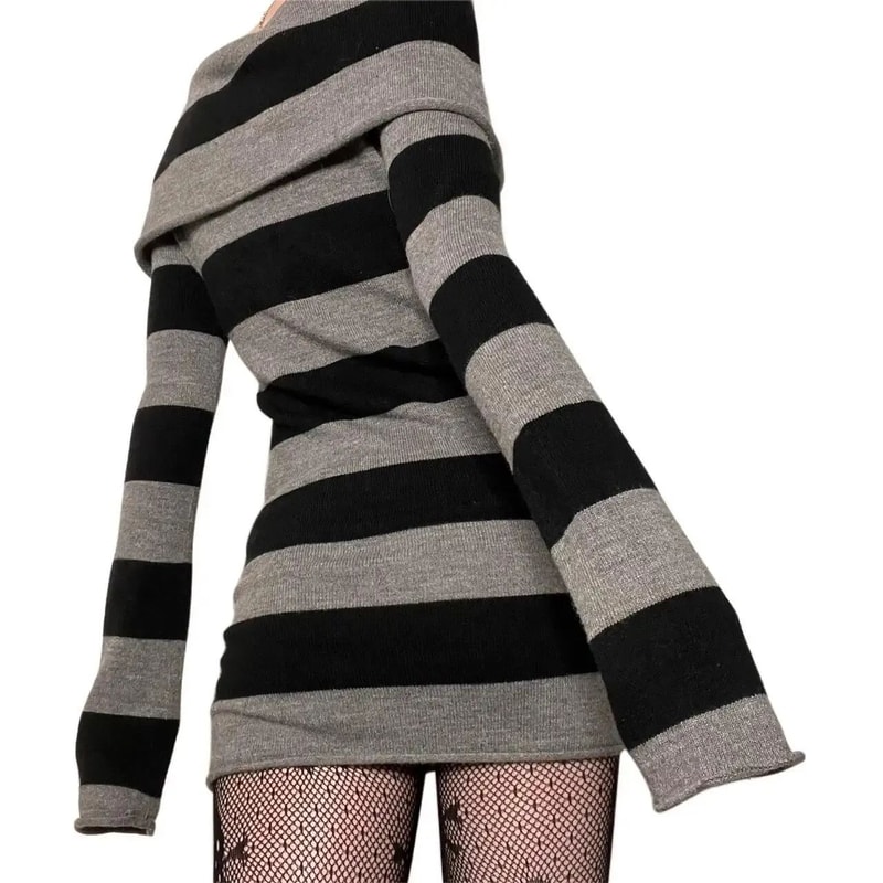 Womens Striped BoatNeck Bodycon Mini Dress 4