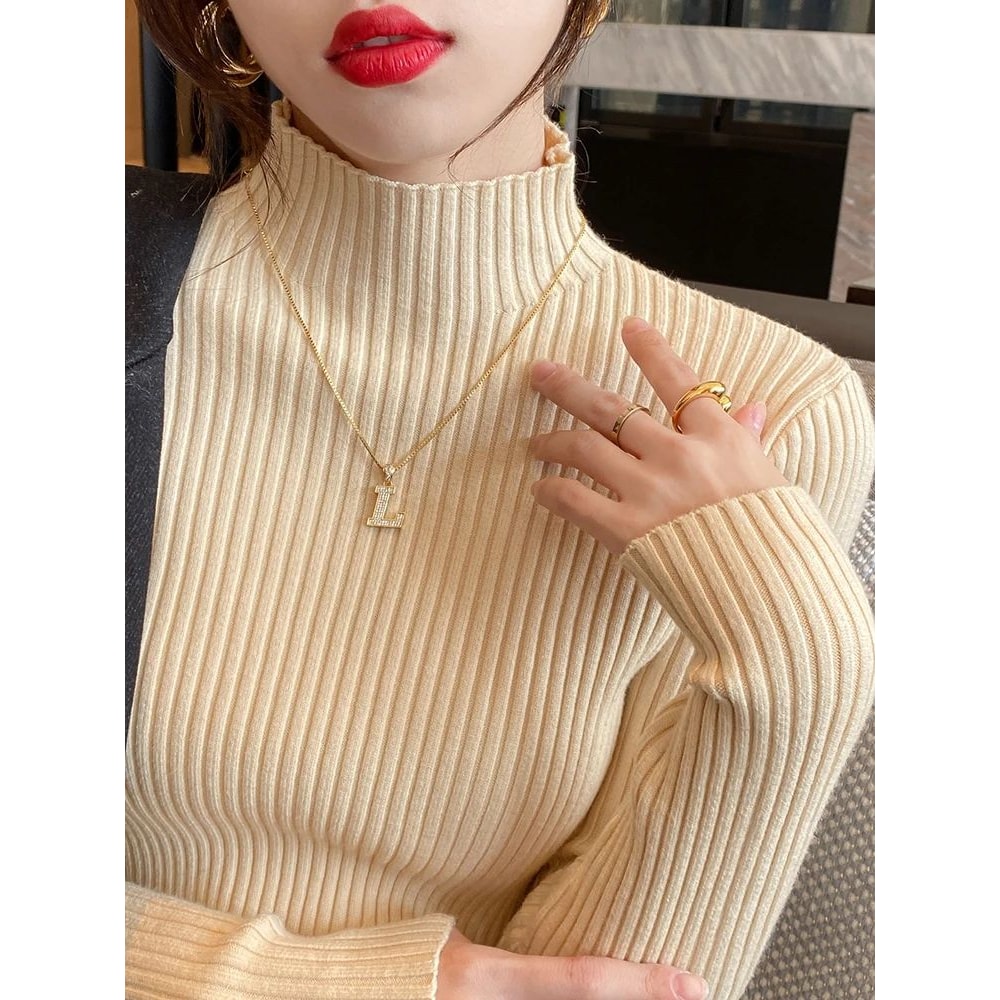 Elegant Solid Knit Turtleneck Sweater For Women 2