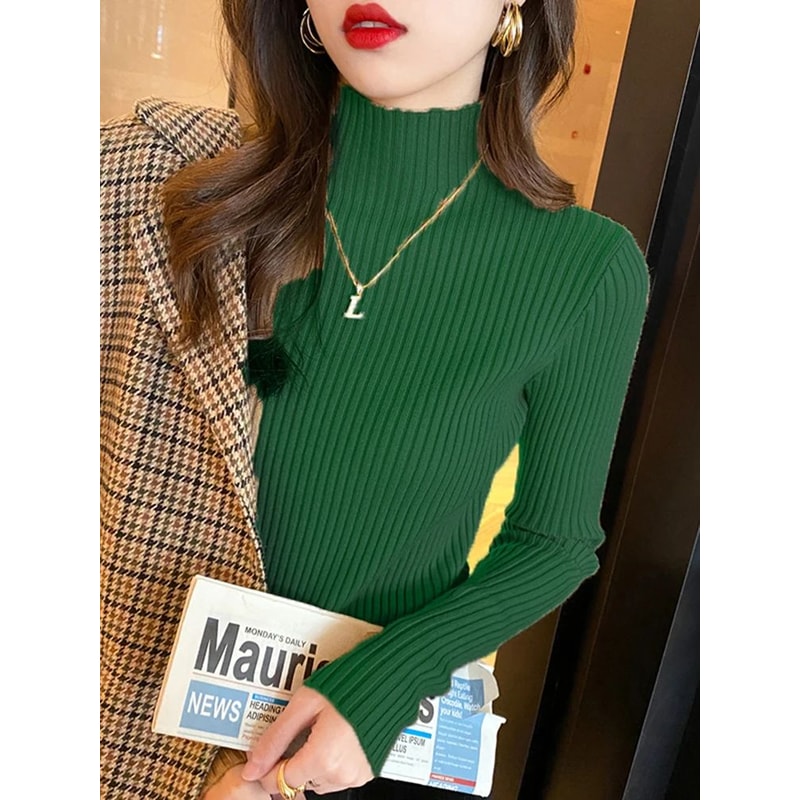 Elegant Solid Knit Turtleneck Sweater For Women 10