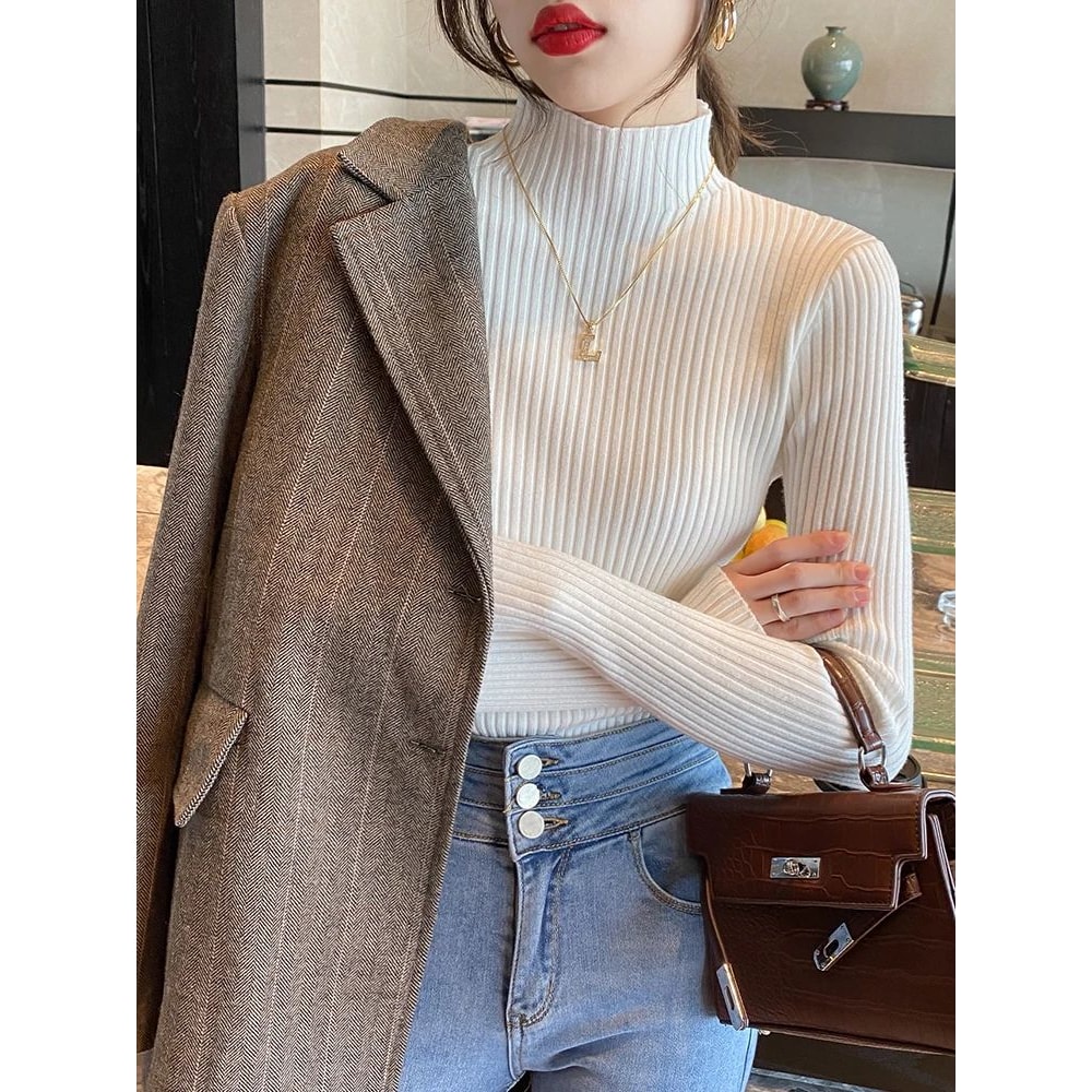 Elegant Solid Knit Turtleneck Sweater For Women 12