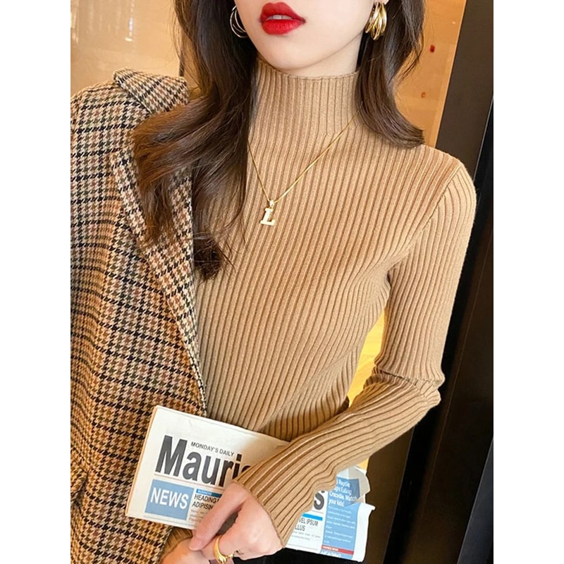 Elegant Solid Knit Turtleneck Sweater For Women 14