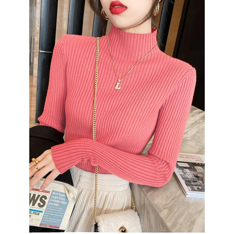 Elegant Solid Knit Turtleneck Sweater For Women 15