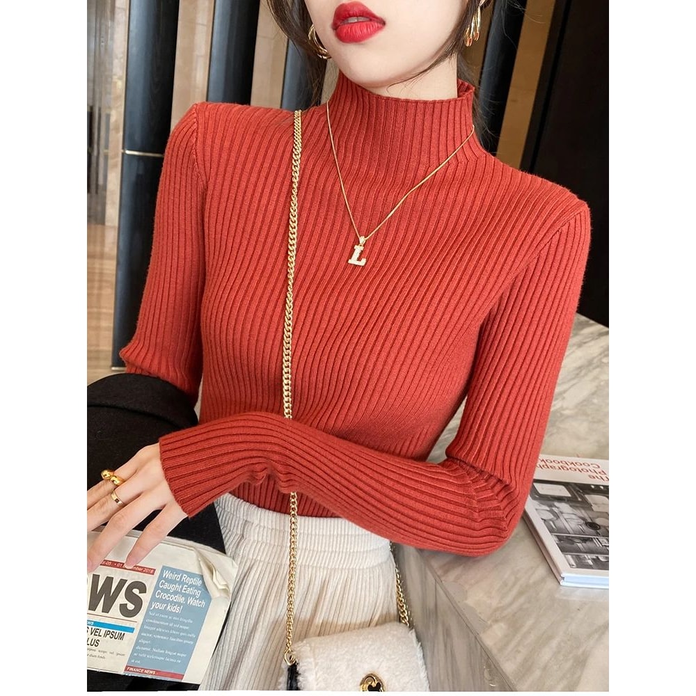 Elegant Solid Knit Turtleneck Sweater For Women 16