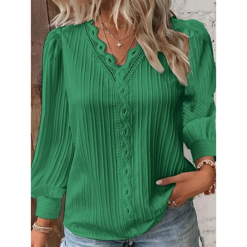 Elegant Summer Lace Patchwork V Neck Blouse 2