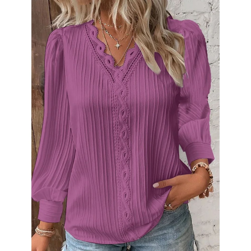 Elegant Summer Lace Patchwork V Neck Blouse 4