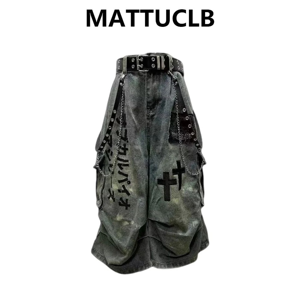 Y2K Goblin Core Cross Denim Jorts Shorts 0
