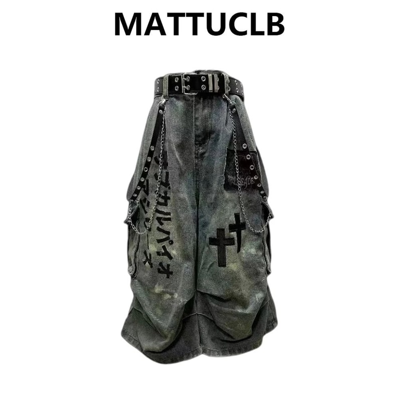 Y2K Goblin Core Cross Denim Jorts Shorts 0