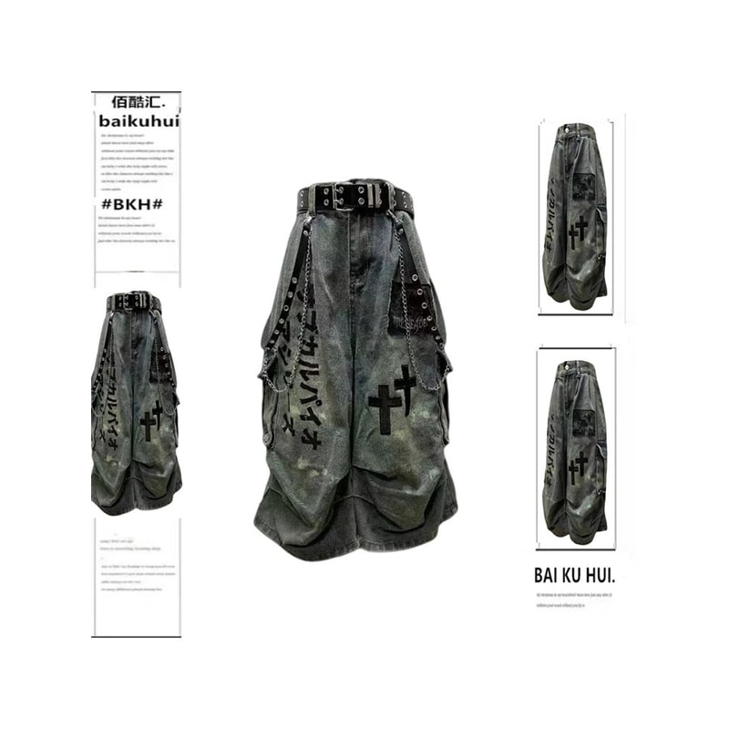 Y2K Goblin Core Cross Denim Jorts Shorts 1