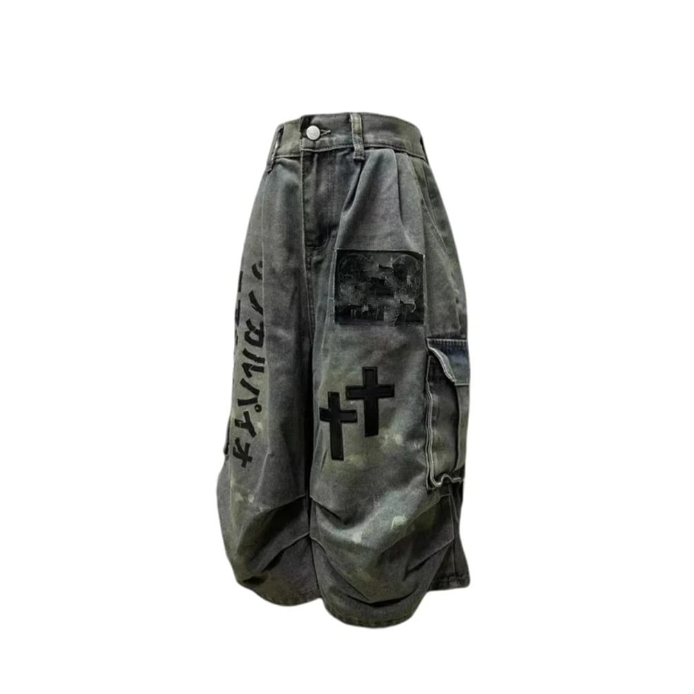 Y2K Goblin Core Cross Denim Jorts Shorts 2