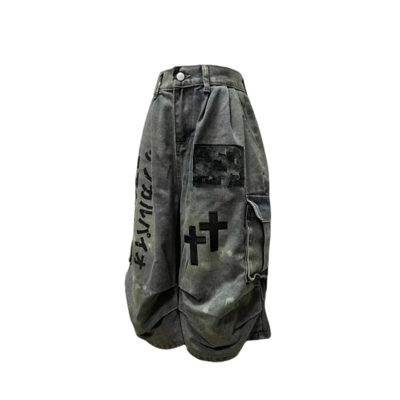 Y2K Goblin Core Cross Denim Jorts Shorts 2