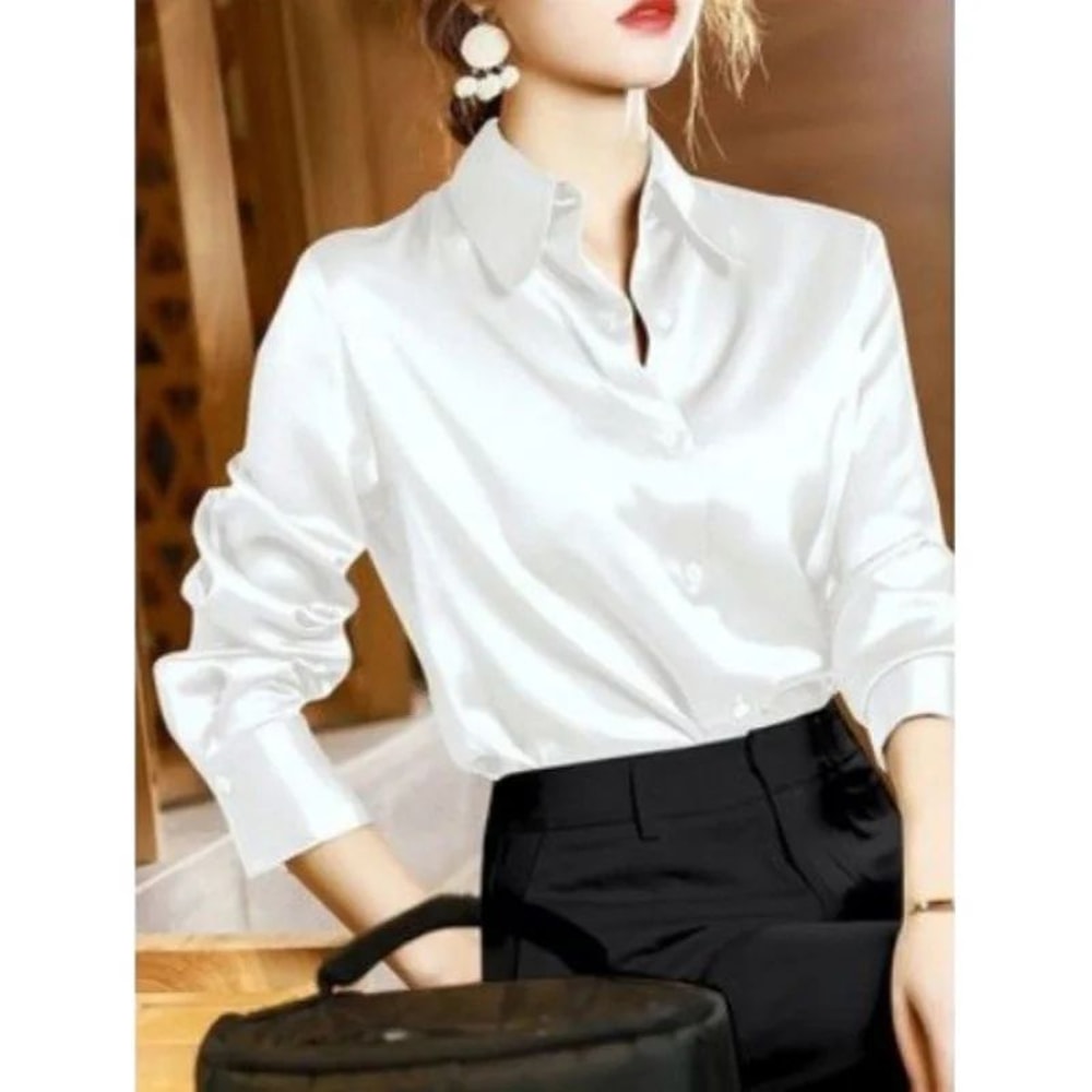 Elegant Satin Long Sleeve Womens Shirt 3