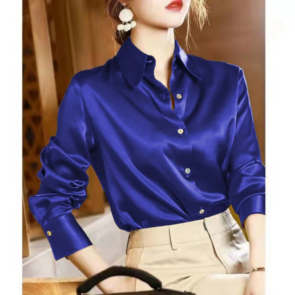 Elegant Satin Long Sleeve Womens Shirt 12