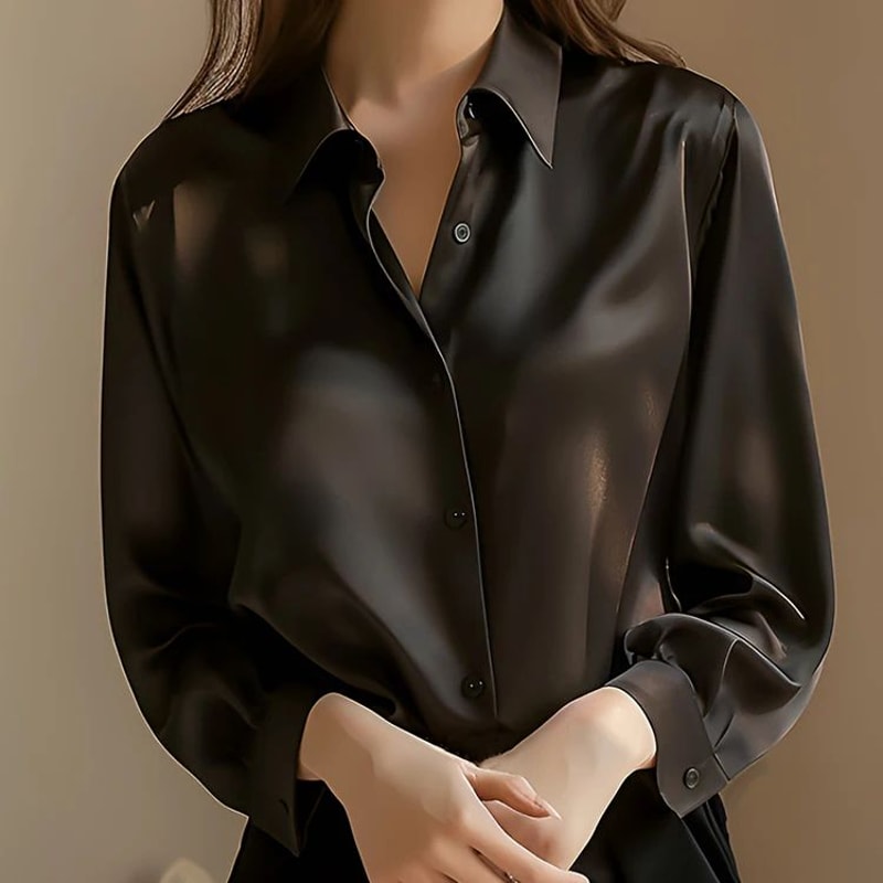 Elegant Satin Long Sleeve Womens Shirt 5