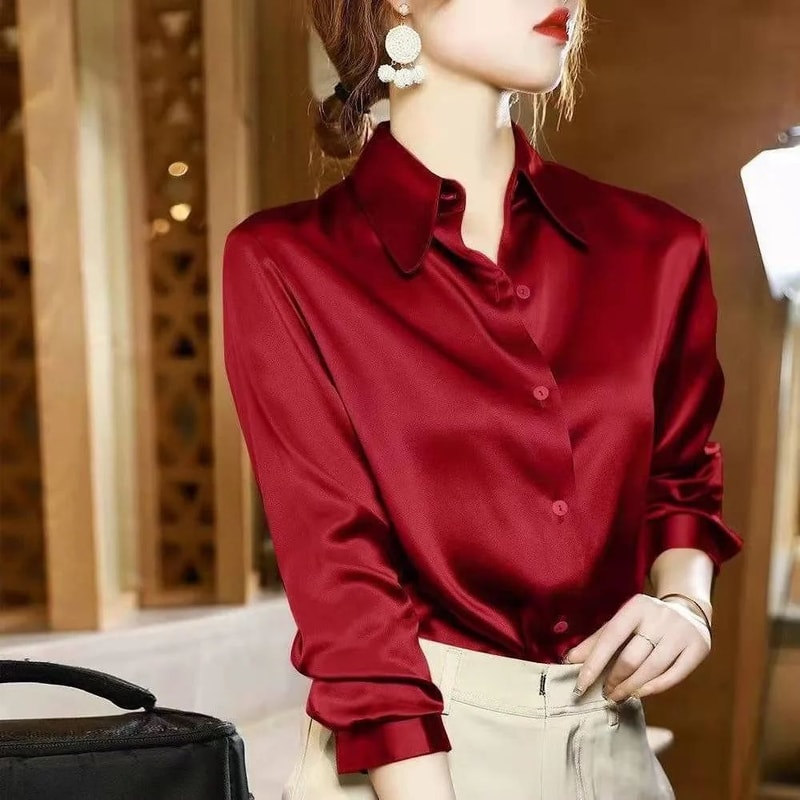 Elegant Satin Long Sleeve Womens Shirt 2