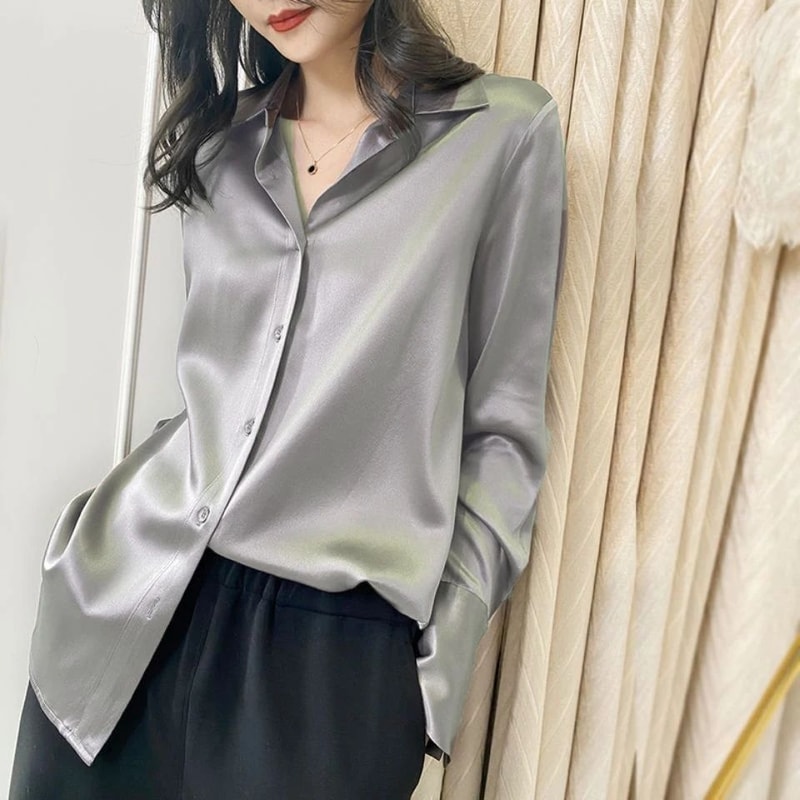 Elegant Satin Long Sleeve Womens Shirt 6