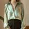 Elegant Satin Long Sleeve Womens Shirt 8