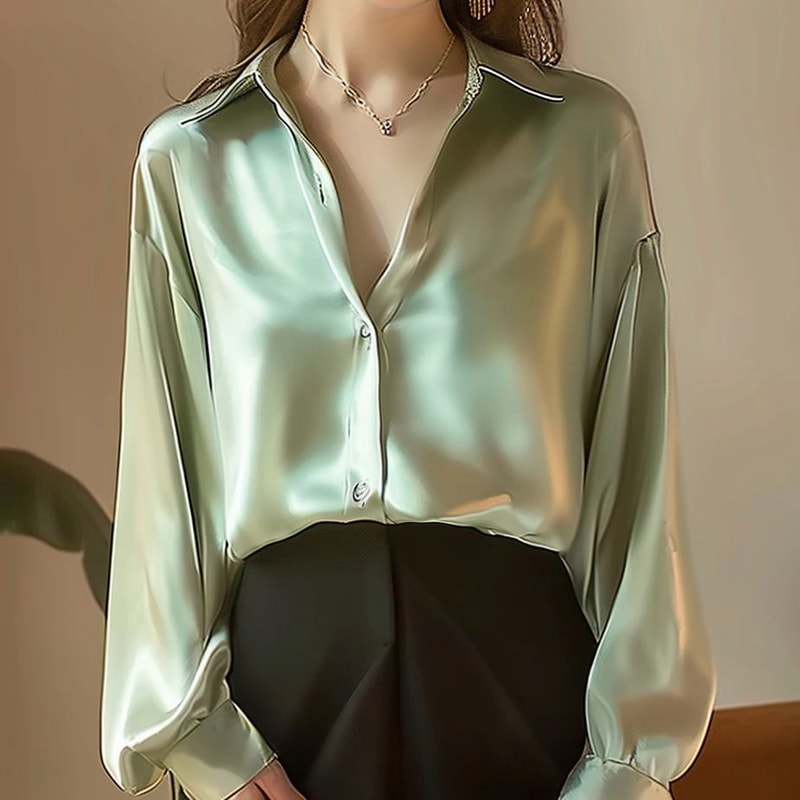 Elegant Satin Long Sleeve Womens Shirt 8