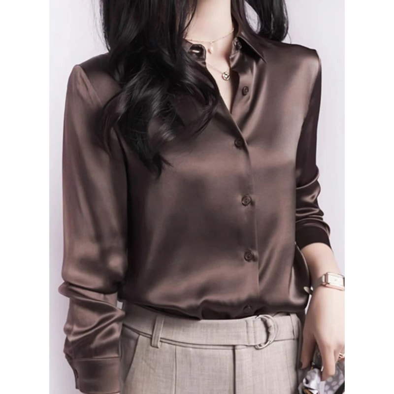 Elegant Satin Long Sleeve Womens Shirt 9