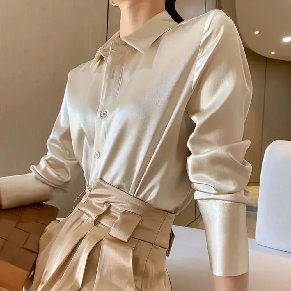 Elegant Satin Long Sleeve Womens Shirt 10
