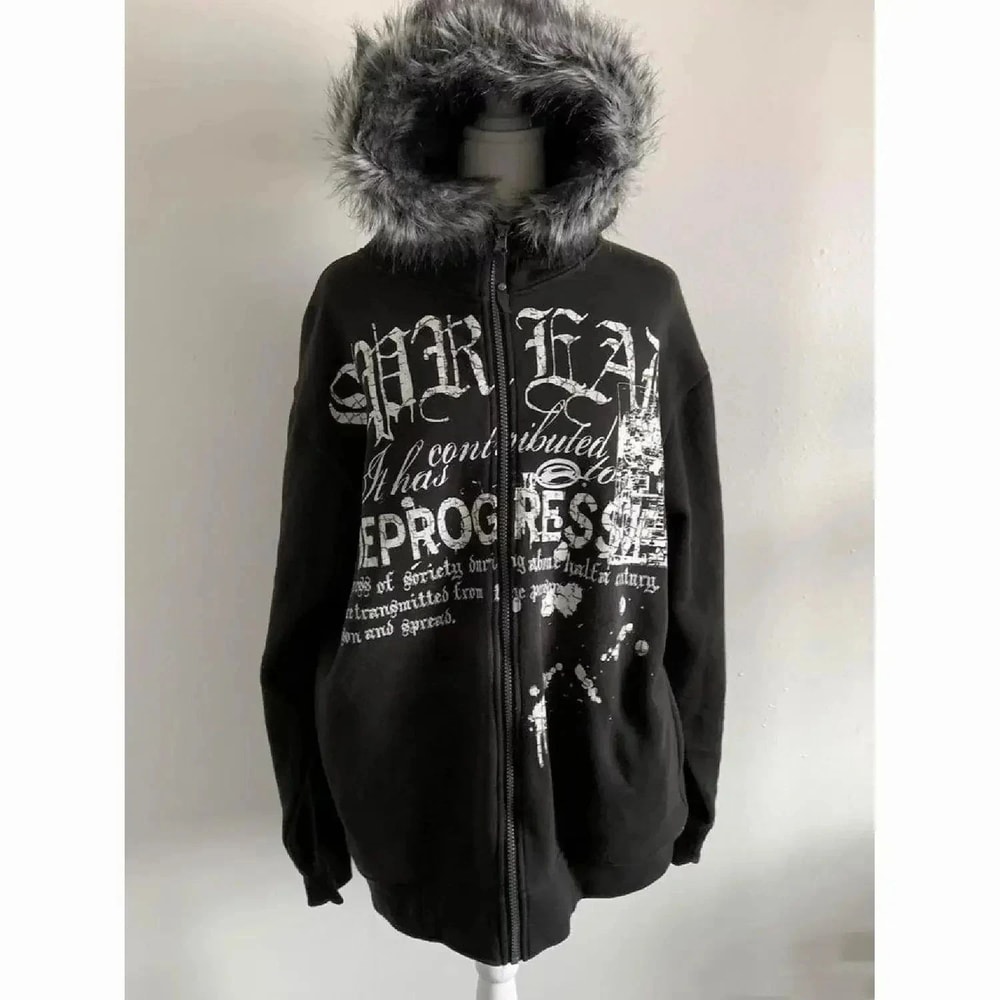 Subculture Gothic Hooded Faux Fur Coat 4