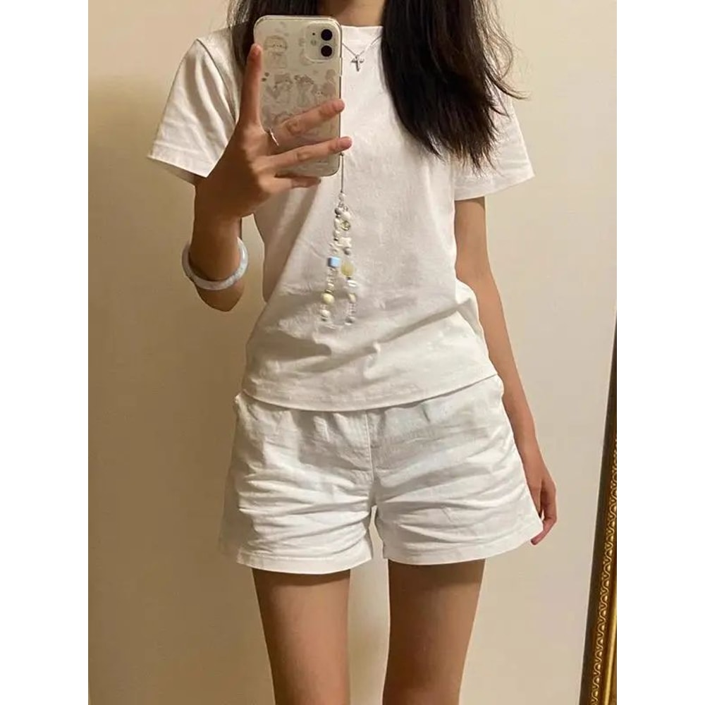 High Waisted White A Line Womens Shorts 1
