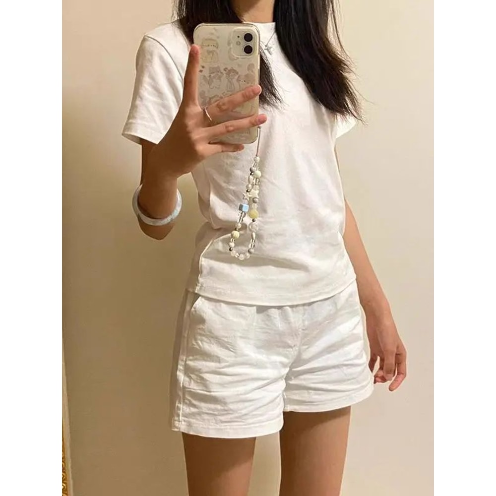 High Waisted White A Line Womens Shorts 2