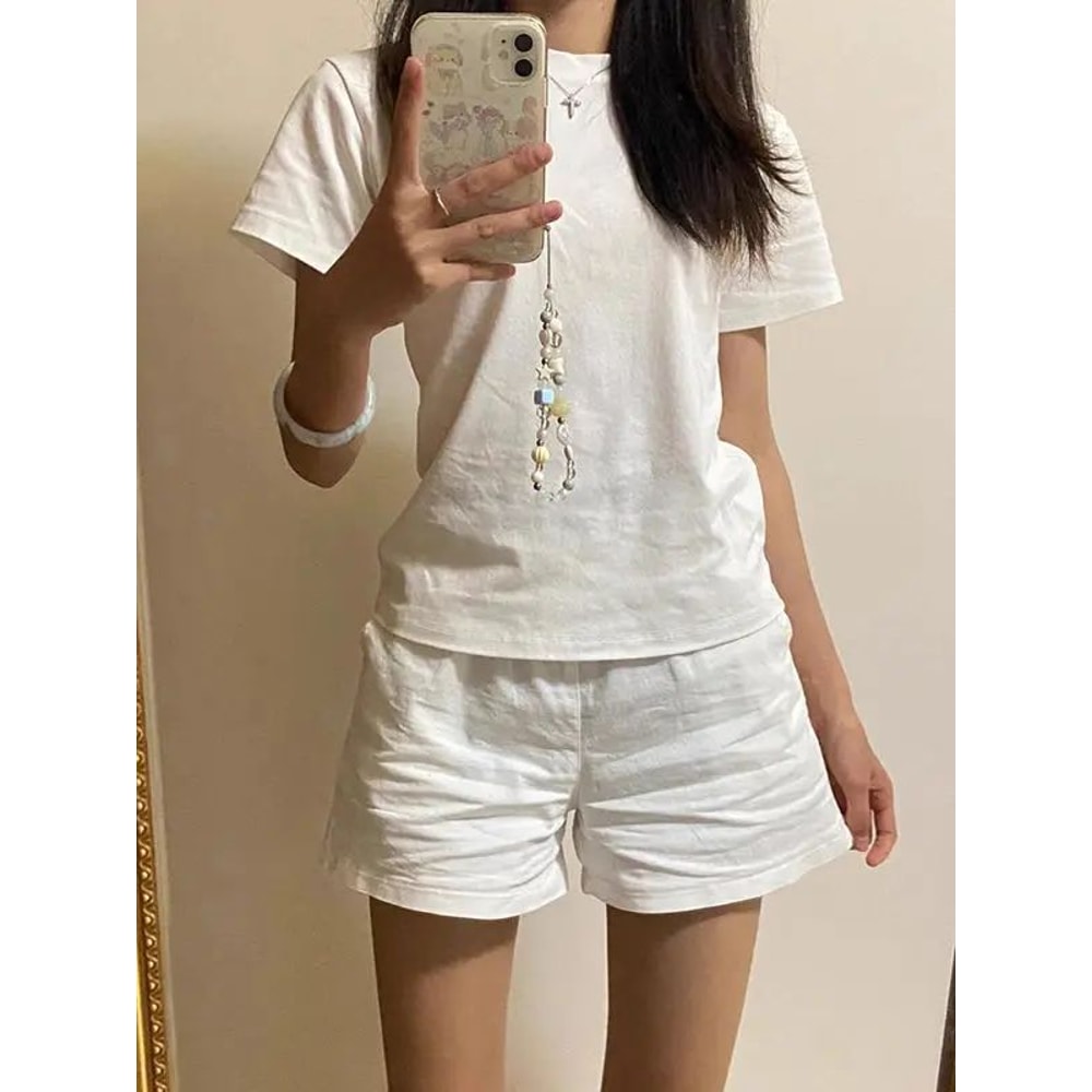 High Waisted White A Line Womens Shorts 3