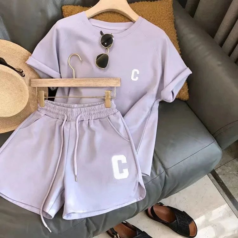 Womens Summer Two Piece Casual T Shirt And Shorts Set 3