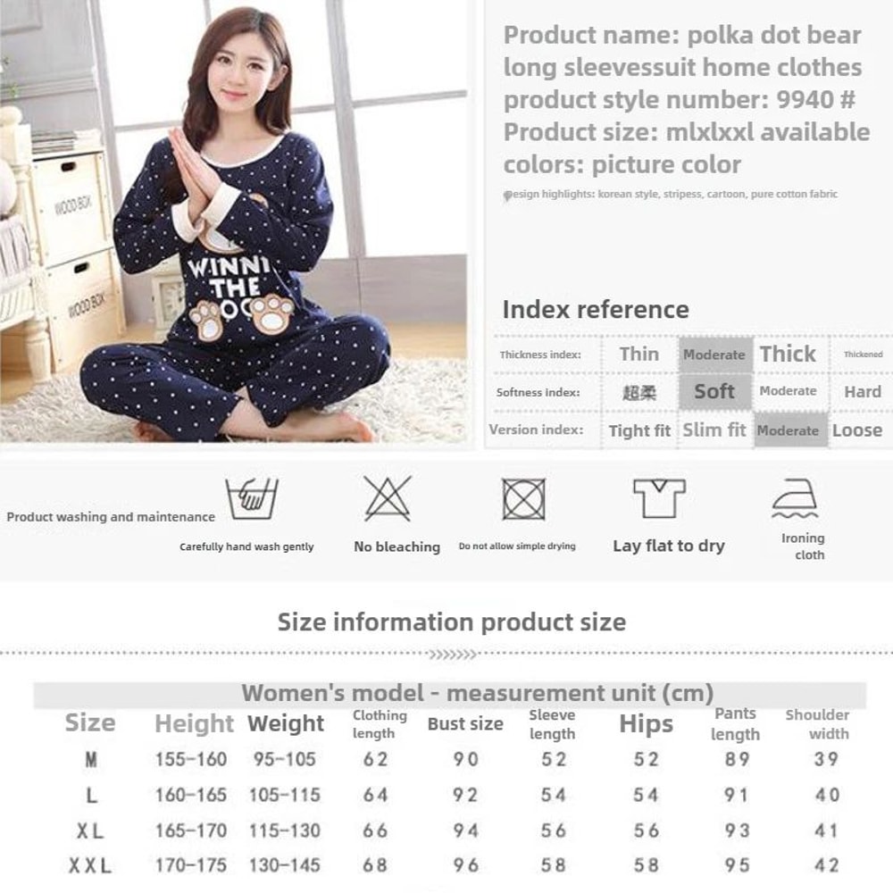 Women Autumn Thin Bear And Cat Print Pajama Set 1