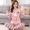 Women Autumn Thin Bear And Cat Print Pajama Set 9