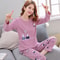 Women Autumn Thin Bear And Cat Print Pajama Set 15