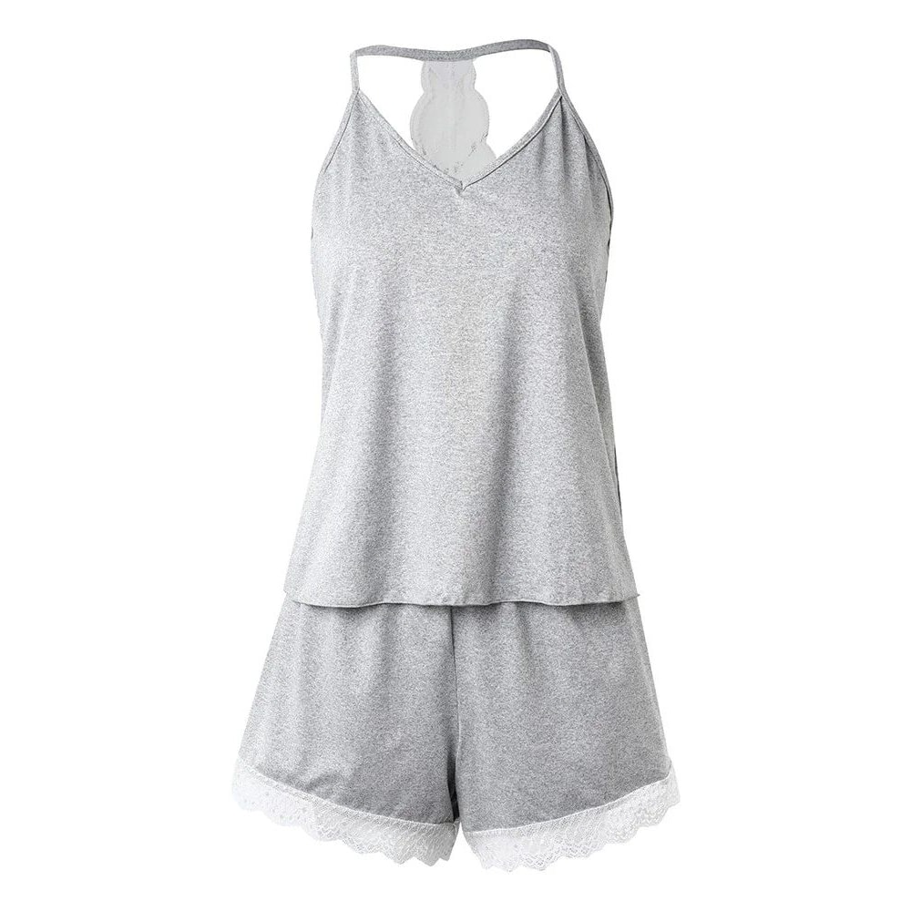 Women Crochet Lace VNeck Pajama Set With Shorts 5