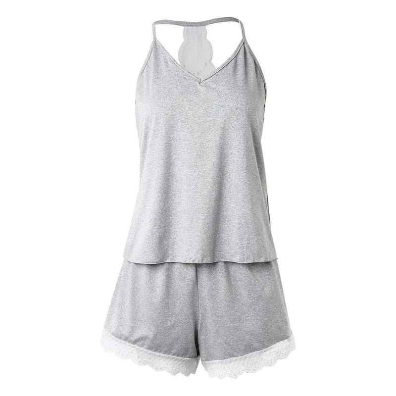 Women Crochet Lace VNeck Pajama Set With Shorts 5