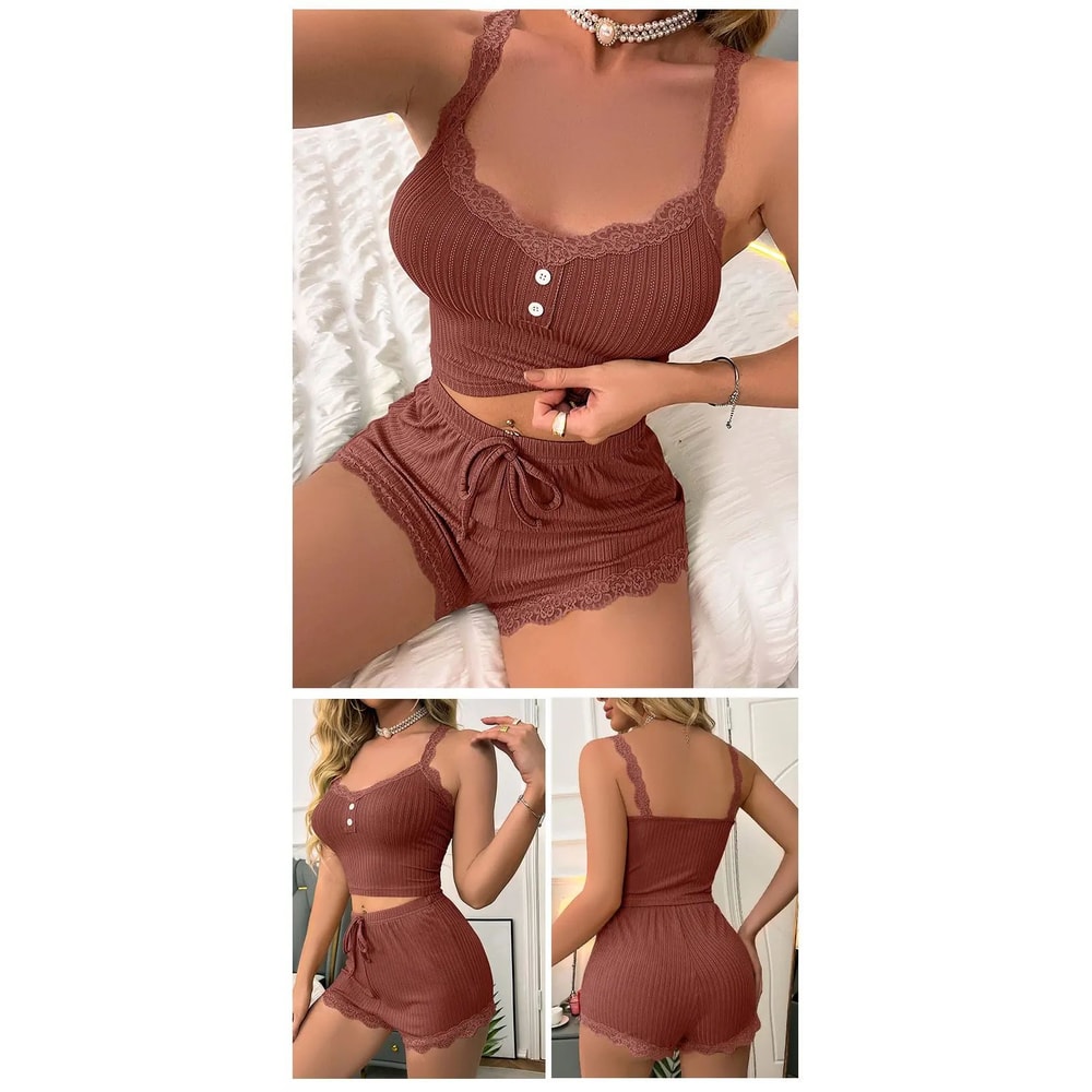 Women Summer Pajama Set With Sexy Lounge Top And Trousers 2