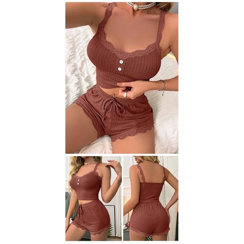 Women Summer Pajama Set With Sexy Lounge Top And Trousers 2