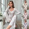 Women Floral Print Long Sleeve Pajama Set With Lettuce Trim 0