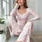 Women Floral Print Long Sleeve Pajama Set With Lettuce Trim 7
